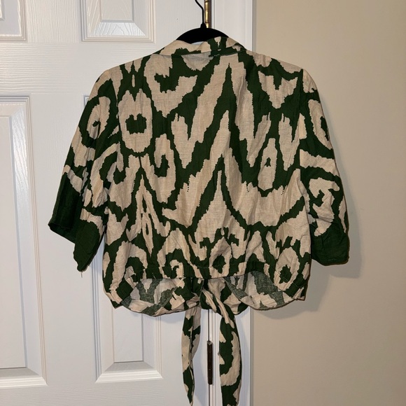 Rachel Zoe Green and Cream Patterned linen shirt - Picture 3 of 3